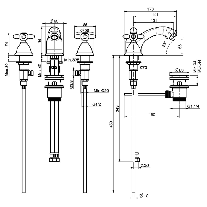 Fima Carlo Frattini Смеситель на 3 отв. для раковины, Olivia, F5011BR цвет: бронза
