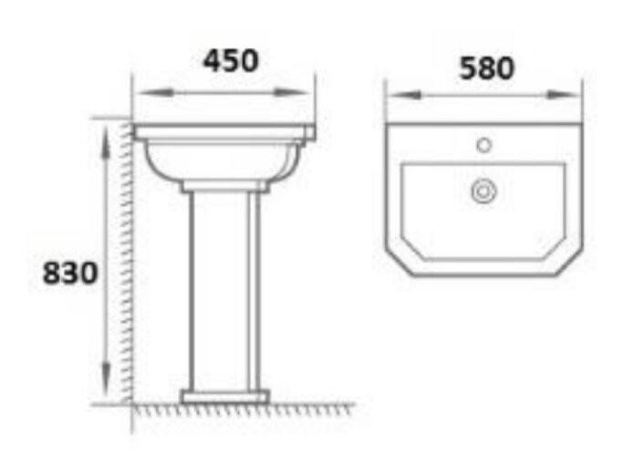 Раковина с пьдесталом, 580мм, Boheme Vogue - 942