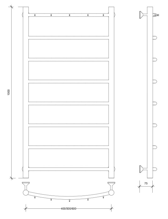 Полотенцесушитель водяной 100x50 Милан 1 К (черный) Secado арт. 4673739226292