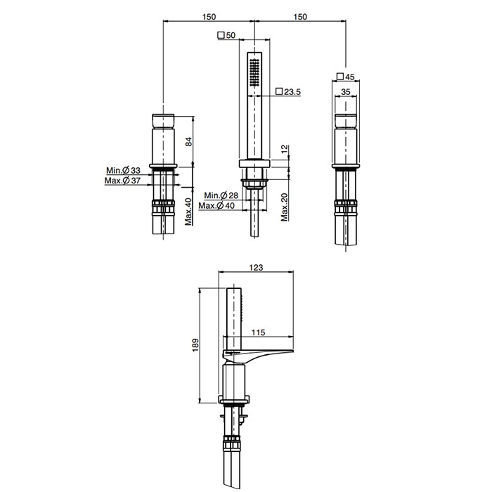 Fima Carlo Frattini Смеситель на борт ванны, на 3 отв., с ручным душем, Zeta, F3974/1NOR цвет: золото