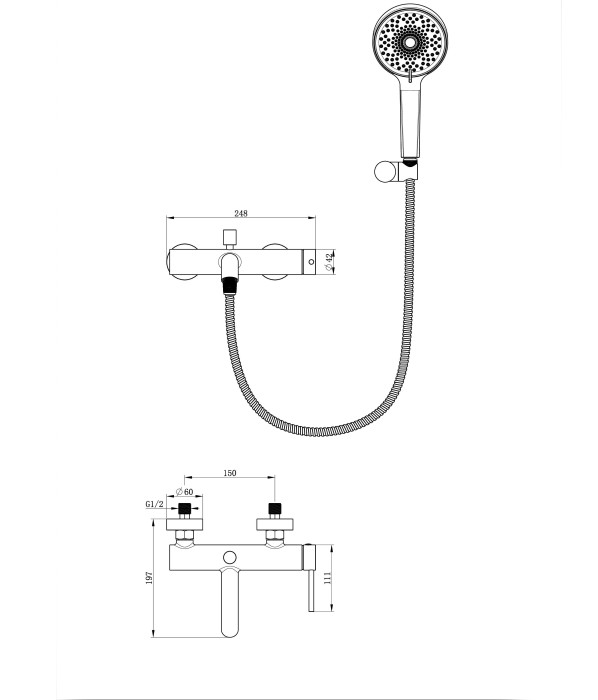 Смеситель для ванны с душем, Wonzon & Woghand Stick, WW-88639017-MB цвет: черный