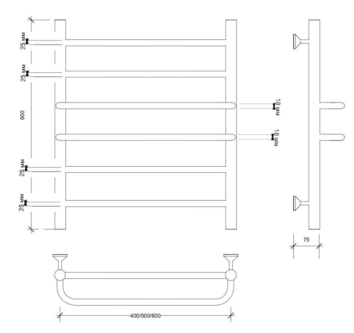 Полотенцесушитель водяной 60x60 Триест (черный) Secado арт. 4603777471781