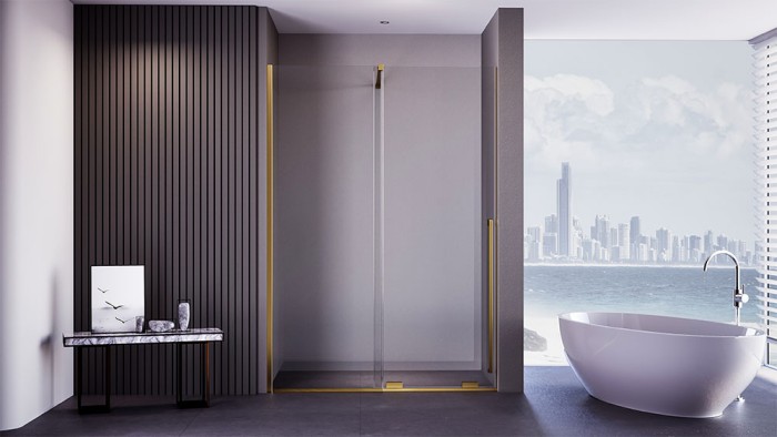 Душевая дверь 1100x2000, Veconi Premium Trento, брашированное золото, стекло прозрачное арт. PTDW-50G-110-01-C4