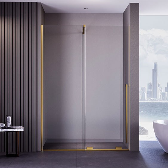 Душевая дверь 1100x2000, Veconi Premium Trento, брашированное золото, стекло прозрачное арт. PTDW-50G-110-01-C4