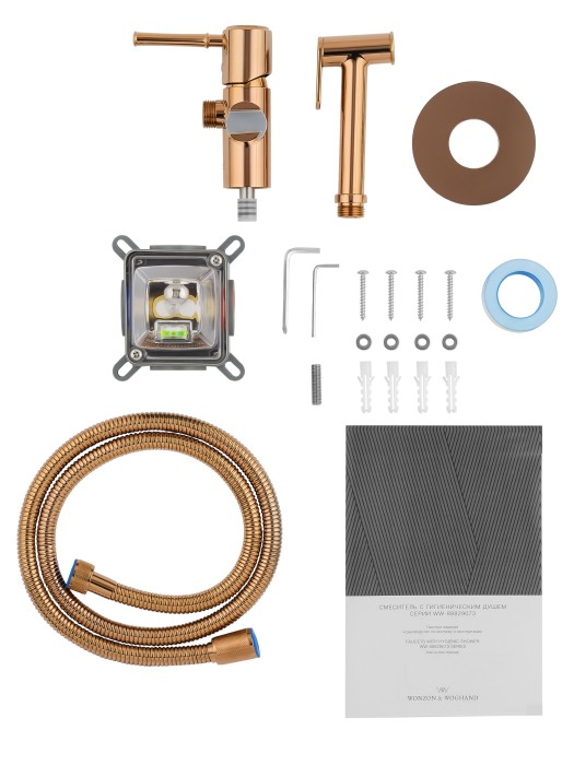 Смеситель с гигиеническим душем встраиваемый, Wonzon & Woghand Tor, WW-88829073-RG цвет: розовое золото
