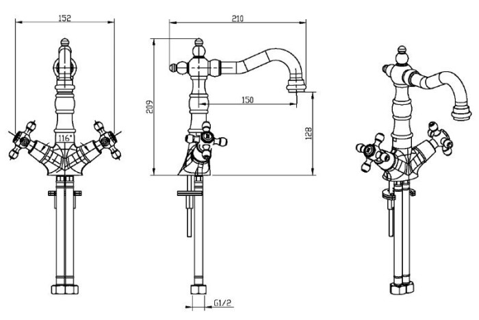 Смеситель для раковины, хром, Tradizionale Chromo Boheme 272