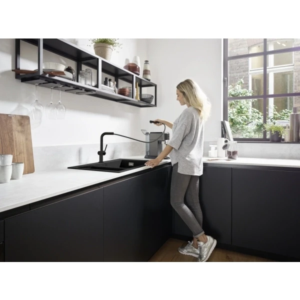 Смеситель для кухни, с вытяжным изливом, Hansgrohe Talis M54, черный арт. 72809670