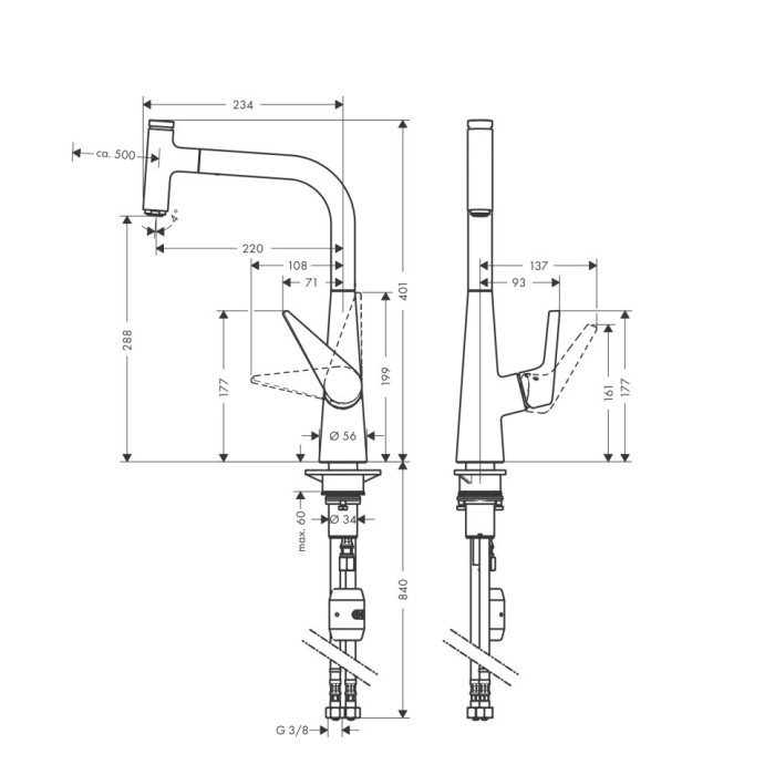Смеситель для кухни, с вытяжным изливом, Hansgrohe Talis Select M51, хром арт. 72821000