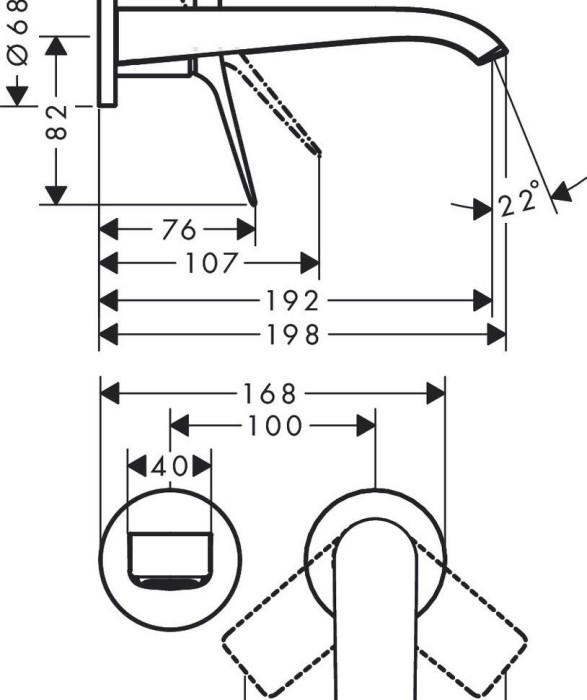 Смеситель для раковины скрытого монтажа, настенный, Hansgrohe Vivenis, хром арт. 75050000