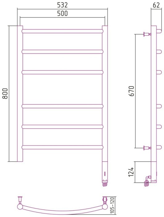 Сунержа Электрический полотенцесушитель 1000x300, Галант МЭМ, 31-5401-8050 цвет: матовый чёрный
