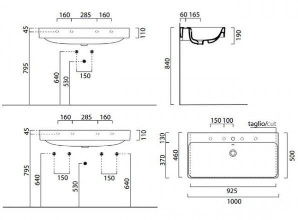 Подвесная раковина 100х50х19 см, санфаянс, Sand GSI арт. 9023111