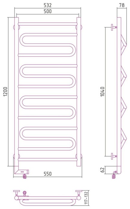 Сунержа Электрический полотенцесушитель 1000x300, Элегия 2.0, 31-5218-1250 цвет: матовый чёрный