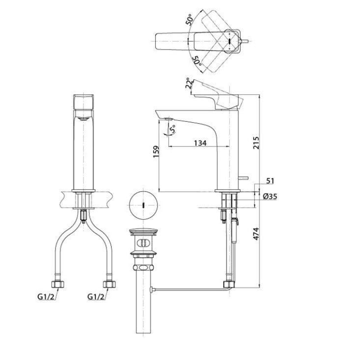 Смеситель для раковины, GE TOTO, TLG07303R цвет: хром