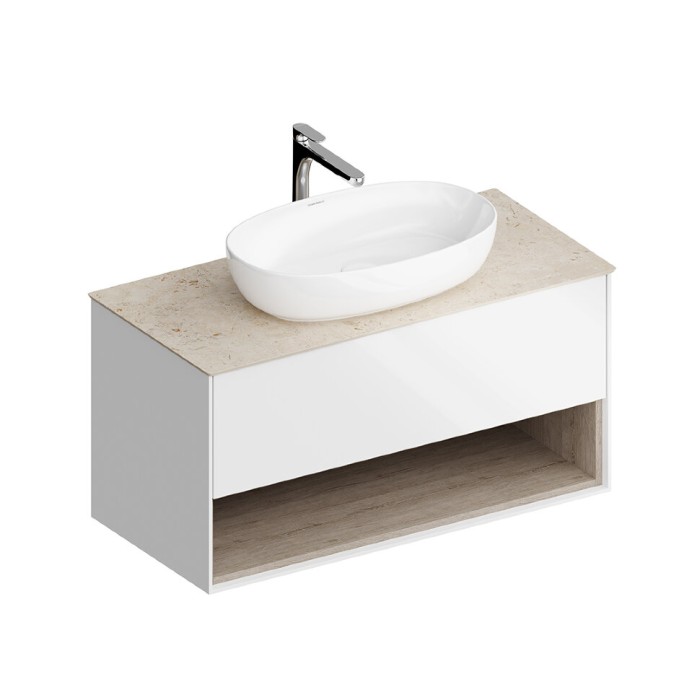 Тумба подвесная 100см, 1 ящик + полка, Plaza modern Kerama Marazzi, белый - PLB.M.100.1\WHT