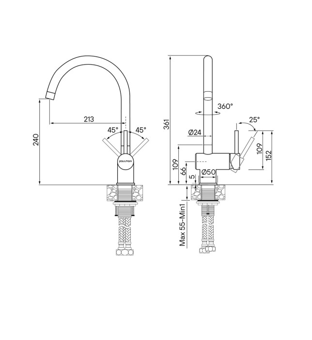 Смеситель для кухни  Paulmark BEND, нержавеющая сталь - Be212066-SS