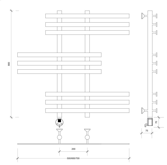 Полотенцесушитель электрический 80x20x70 Понтида 6 (черный матовый) Secado арт. 4673739240724