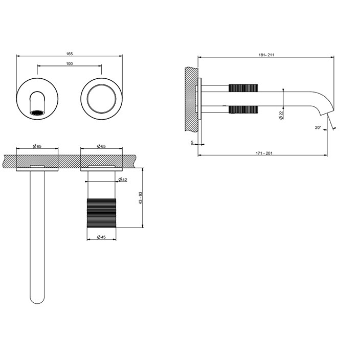 Смеситель для раковины, настенный, Gessi Habito Trame, хром арт. 70388#031