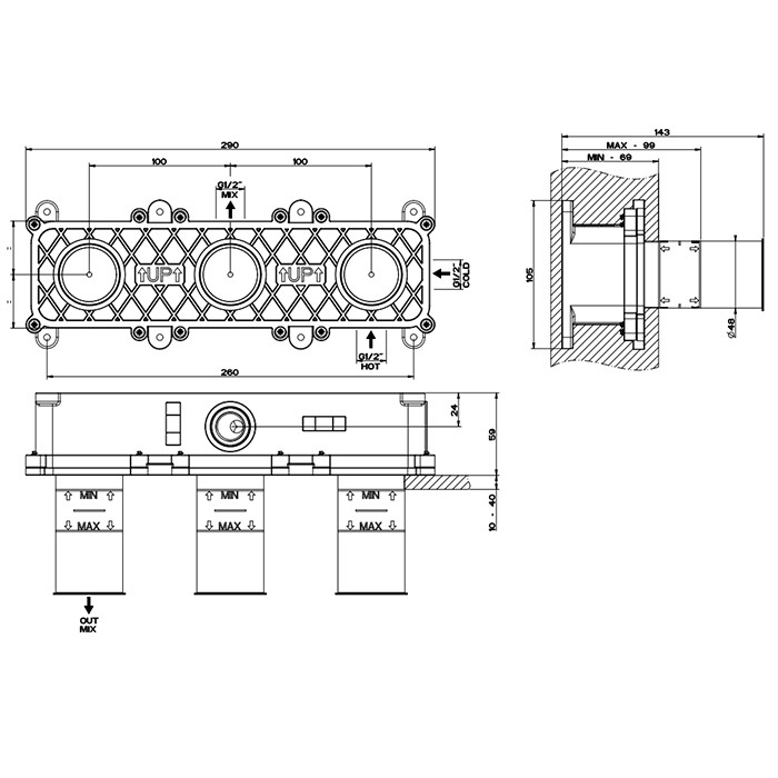 Встраиваемая часть для смесителя на 2 выхода Gessi Parti Incasso,  - 54139#239