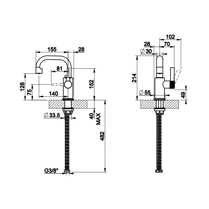 Смеситель для раковины без донного клапана, с соединительными шлангами, Gessi Inciso, хром арт. 58009#031