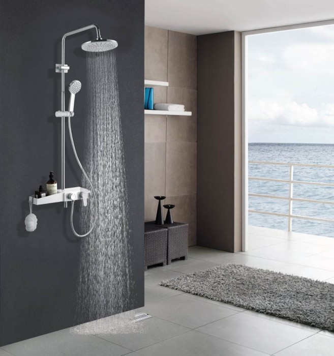 Душевая система с поворотным изливом, керамический картридж, хром/белый, Azario NEVO арт. AZ-801