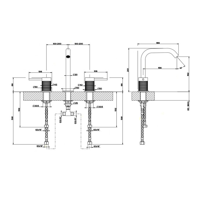 Смеситель для раковины на 3 отверстия, без донного клапана, Gessi Meccanica, шлифованная сталь арт. 54212#239