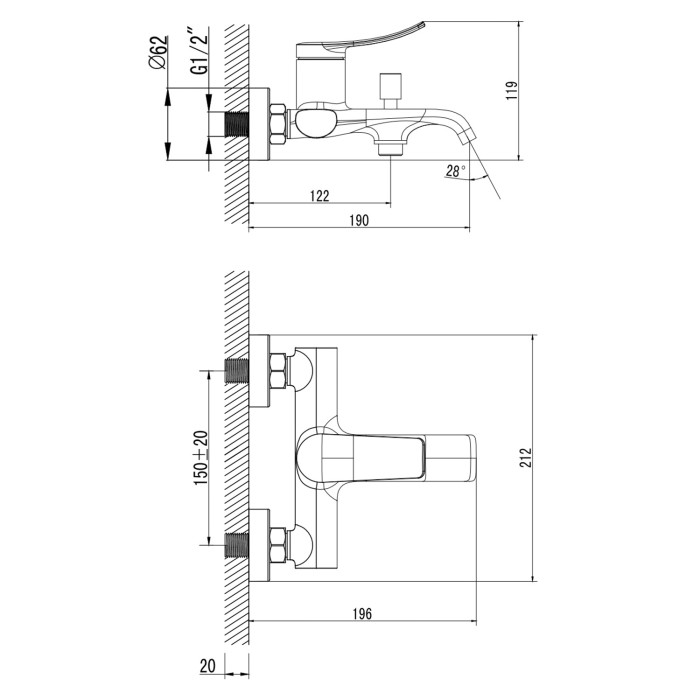 Смеситель для ванны и душа с ручным душем, керамический картридж, хром, Azario ABILITY арт. AZ-VRY238331C