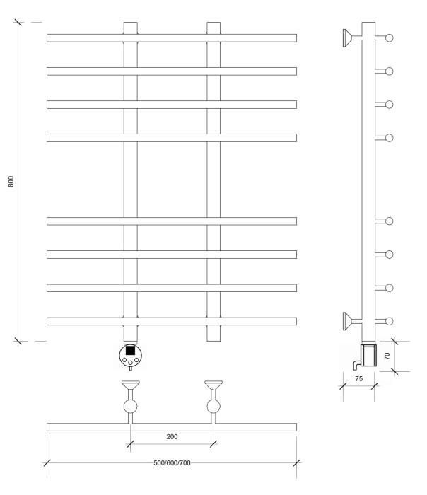 Полотенцесушитель электрический 80x20x70 Турин 4 Secado арт. 4673739244920