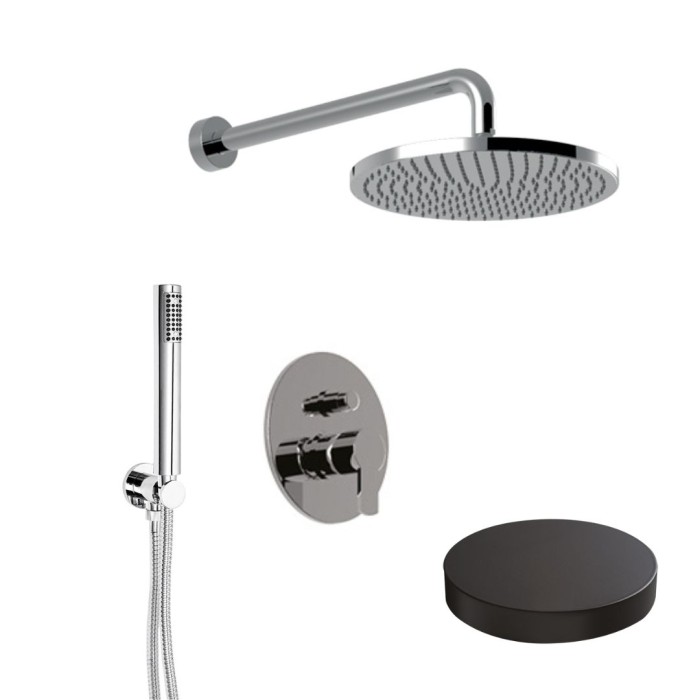 Внешняя часть встраиваемого смесителя для душа однорычажный с дивертером, верхний душ латунь, ручной душ, Giulini Surf, черный матовый арт. 5813KBEPNO