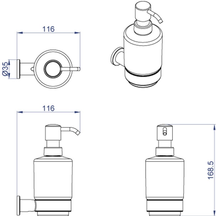 Дозатор жидкого мыла 250 мл. керамический, хром, Azario Forny - AZ-88312