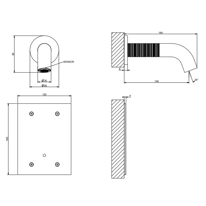 Смеситель для раковины, настенный, электронный, Gessi 316, steel brushed арт. 54314#239