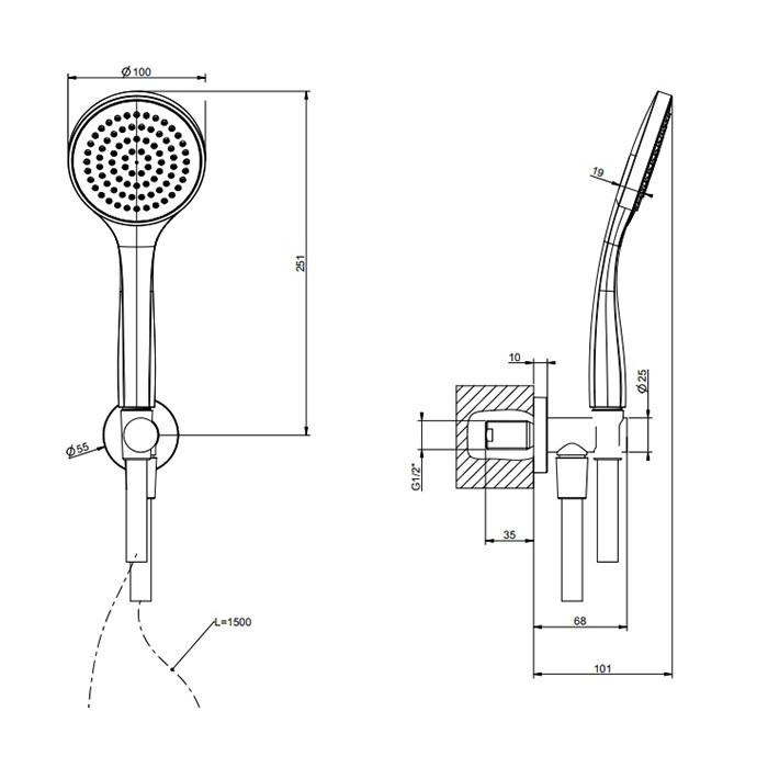 Душевой гарнитур, состоящий из вывода воды, держателя, шланга 1,5м и лейки, Gessi Emporio shower, хром арт. 38723#031