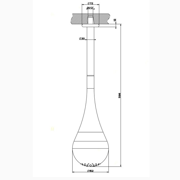 Верхний душ для потолочного крепления каплевидной формы, h=602мм, Gessi Goccia, хром арт. 33752#031