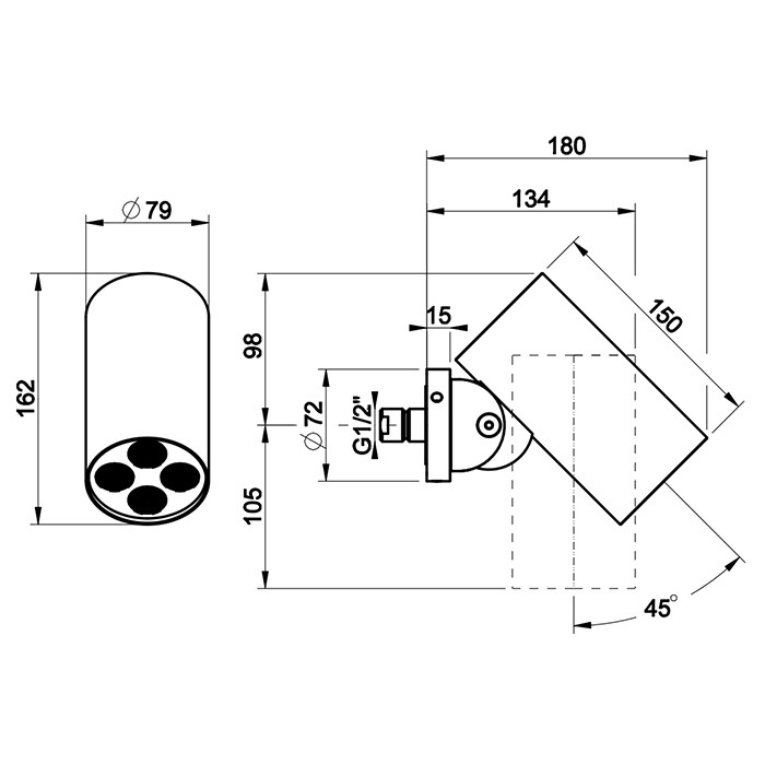 Верхний душ d7.9см., с настенным креплением, 4 струи, Gessi 316, steel brushed арт. 57287#239