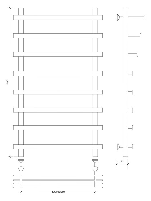 Полотенцесушитель водяной 100x50x60 Понтида 7 СП (хром) Secado арт. 4603759403625