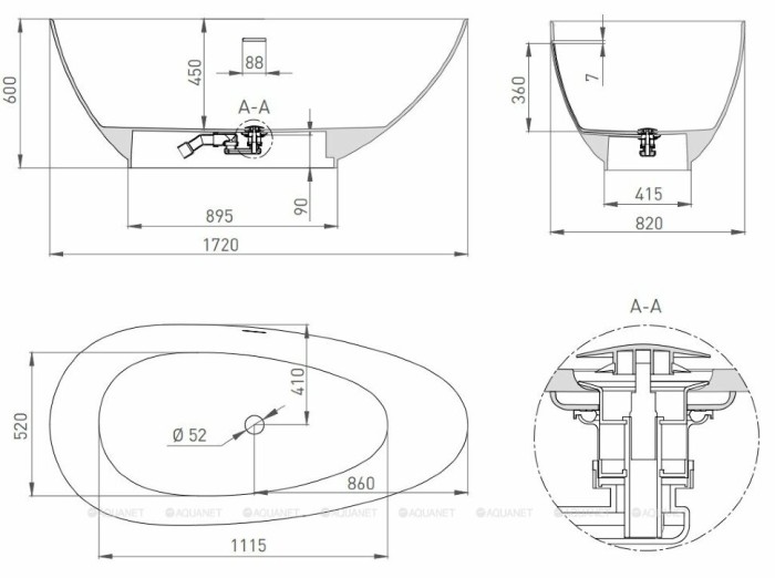 Ванна отдельностоящая 172x82,5, матовая, Salini PAOLA арт. 101512SMRH