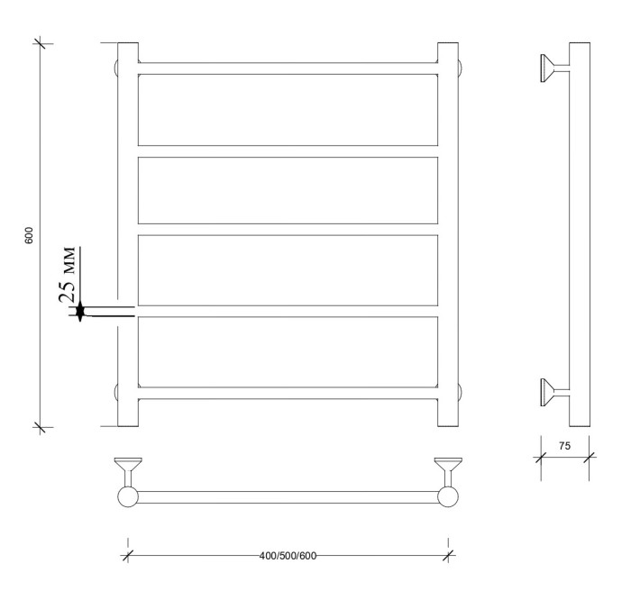 Полотенцесушитель водяной 60x60 Триада 1 плюс (хром) Secado арт. 4673739246399