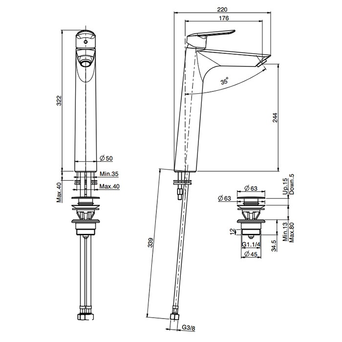 Fima Carlo Frattini Смеситель для раковины, на 1 отв., высокий, с донным клапаном, Spot, F3001/HNS.1.ES цвет: черный