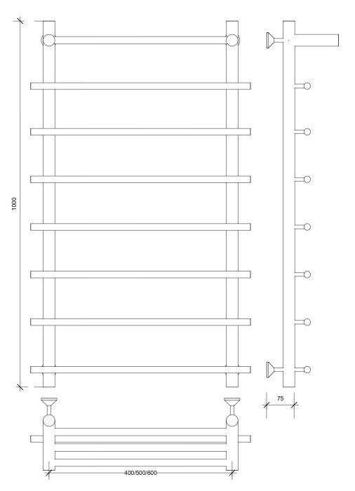 Полотенцесушитель водяной 100x40x50 Турин 1 СП (хром) Secado арт. 4603777446833