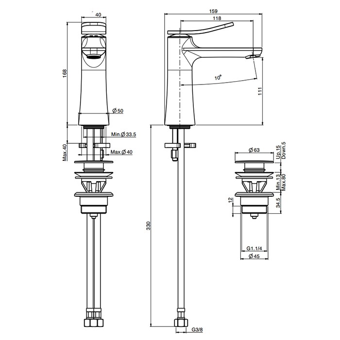 Fima Carlo Frattini Смеситель на раковину, на 1 отв., с донным клапаном, Flo, F3801NS цвет: черный