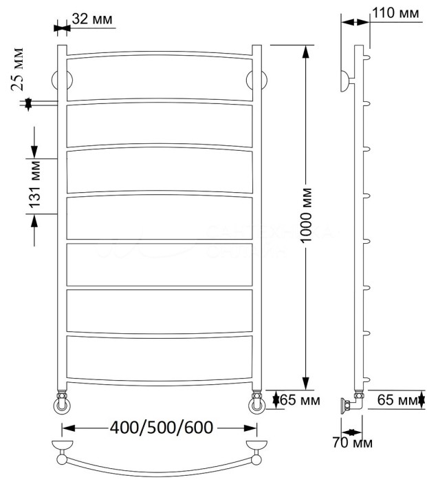 Полотенцесушитель водяной латунный 40x100 Милан 1 плюс (бронза) Secado арт. 4603777459420