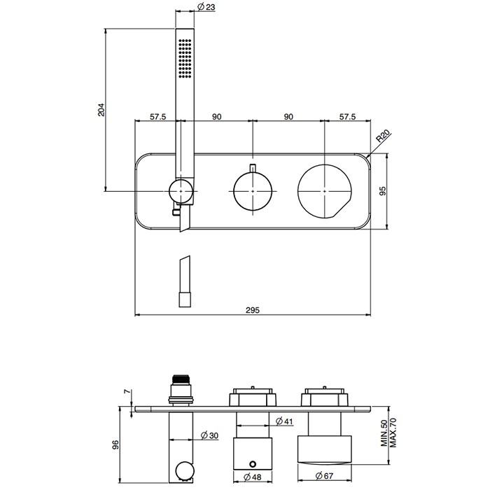 Fima Carlo Frattini Смеситель для душа, встраиваемый, с ручным душем, на 2 выхода, So, F3169WX2NS цвет: хром