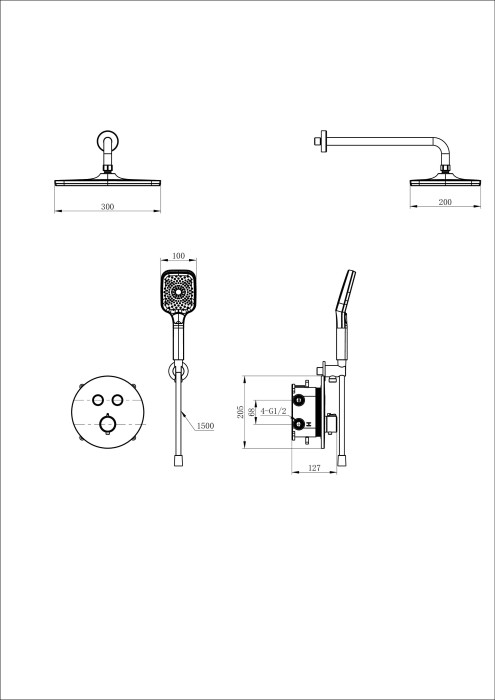 Душевая система с термостатом встраиваемая, Wonzon & Woghand, WW-D2017-A-MB цвет: черный