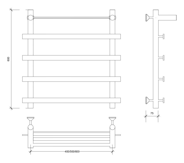 Полотенцесушитель водяной 60x50 Понтида 1 СП (черный) Secado арт. 4673739227305
