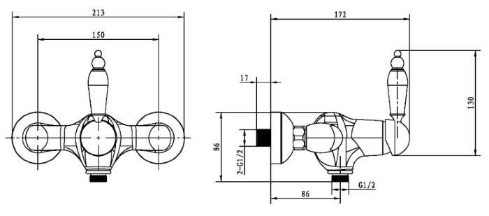 Смеситель для душа, хром, Brillante Boheme 344
