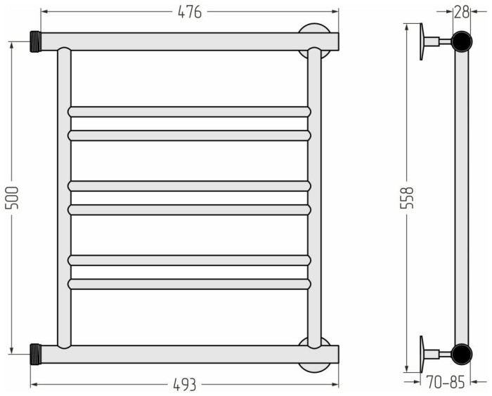 Стилье Водяной полотенцесушитель 500x500, Минор 0601, 00601-5050 цвет: без покрытия
