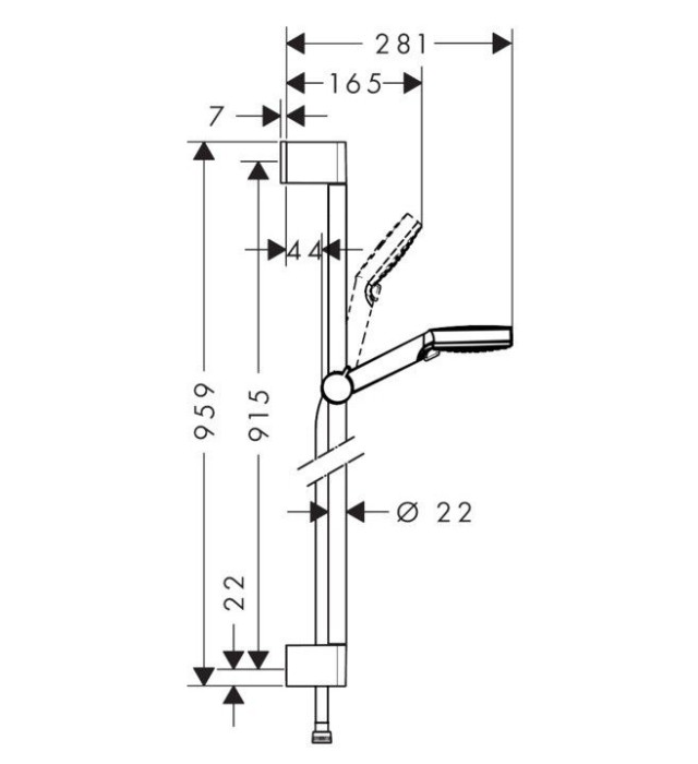 Душевой гарнитур Vario со штангой 90см Crometta Hansgrohe, белый, хром арт. 26536400