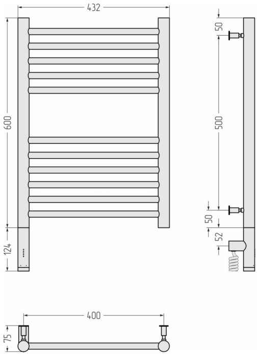 Сунержа Электрический полотенцесушитель 600x400, Богема 3.0, 30-5804-6040 цвет: матовый белый