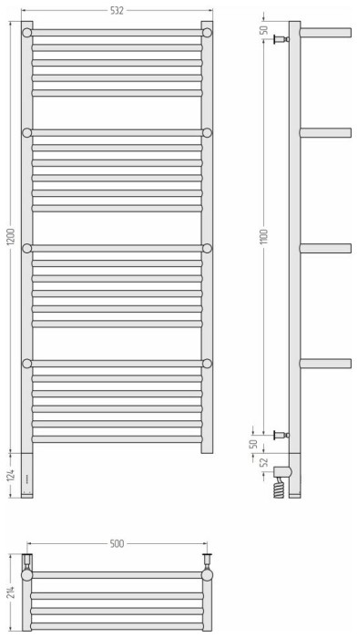 Сунержа Электрический полотенцесушитель 1200x500, Богема 3.0 с 4 полками, 12-5808-1250 цвет: белый