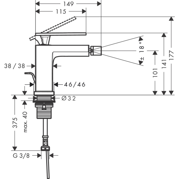 Смеситель для биде со сливным гарнитуром, Hansgrohe Tecturis E, белый арт. 73200700