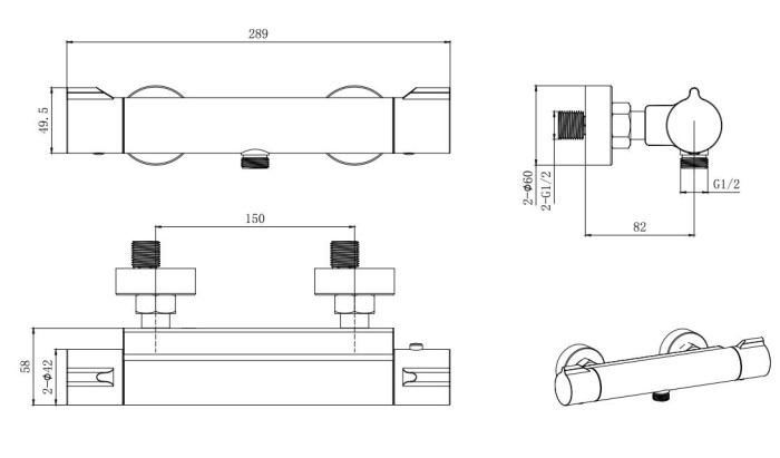 Термостатический смеситель для душа, Aquatek Вега, хром арт. AQ1063CR